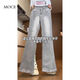 Mode Handy Jeans -Männer Frühling und Sommer Trendy Vibe gerade Flash Hosen American High Street Thin Freizeithose G841 Zementgrau 2xl