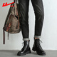 Huili Martin Boots Herren Sommer 2025 Neue High-Top-Arbeitsstiefel Männer Britisch-Stil schwarze Lederstiefel schwarz 42