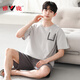 Yalu high-end pajamas men's summer cotton silk short-sleeved 2025 new summer teenager tranquil home clothing set YSX:9720 dark plaid pants cotton silk pullover short L