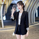 Woodpecker professional small suit jacket for women 2026 spring and autumn new large size loose 200Jin Jin equals 0.5kg casual short suit top black L 100-120Jin Jin equals 0.5kg