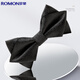 Romon Men's Bow Tie Wedding Groomsman Best Man Formal Shirt Black Double-layer Bow Tie Black Gift Box
