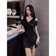 
Liu Chaobu nightclub dress sexy low-cut nightclub women's clothing covering belly and making it look slim skirt nightclub work clothes work clothes black Y S