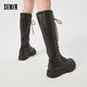 Semir official authentic fashion boots women's boots spring and autumn new fashion casual high-top lace-up motorcycle boots long boots for women black 37
