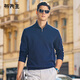 Mr. Bu customized leather label thickened long-sleeved T-shirt autumn zipper half turtleneck business men's BT10616 deep sea blue (left sleeve leather label) XL (180)