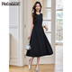 Vestido Pincai (Pincai) con temperamento femenino Vestido negro de Hong Kong con cuello redondo sin mangas, falda larga P52Q014