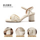 
ZHR Sandals for women in summer elegant one-length strap thick heels for women gentle solid color high heels for women Y683 apricot color 39