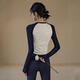 ACKDCS Contrast Color Yoga Wear Top Women's Spring and Summer Slim Fit Outdoor Sports Long Sleeve Pilates Fitness Training T-Shirt