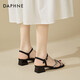 达芙妮（DAPHNE）鱼嘴凉鞋女2024夏季新款水钻一字带外穿凉鞋女露趾粗跟百搭女鞋子 黑色 34