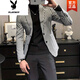Playboy (Playboy) Trendy Herbst- und Winterwollanzug Herrenjacke Kurzkoreanische Version von Qualität Slim Casual Anzug Hals Wollmantel Männer x829 Doppelbruster Anzug Brown S [hochwertiges vielseitig