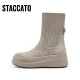 Las nuevas botas de calcetín de moda de Sijiatu botas elásticas botas delgadas de las botas de tubos medios gruesos botas para mujeres S9930DZ3 Apricot de sensación de terciopelo (single) 35