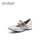 Wahre Schönheit Poesie Silber Flügel Mädchen Frühlingsschaffell Dicke Ferse Silber Mary Jane Schuhe Frauen J6621AQ4 Silber 37
