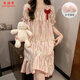 Xiangyaxin summer chest pad short-sleeved nightgown for women woven cotton 2024 new summer sweet princess style home clothes pajama thin 9901-4 color love M