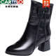 CARTELO brand genuine leather Martin boots for women 2025 winter new thick heel short boots mother mid-tube leather boots pointed toe high heels black single 35
