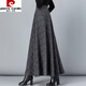 Pierre Cardin's new woolen plaid skirt women's mid-length autumn and winter slimming temperament high-waisted A-line skirt casual long skirt dark gray plaid 2XL