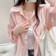 Striped cotton and linen shirts for women in spring and autumn, casual loose sunscreen long-sleeved shirts, thin tops, autumn jackets, trendy orange stripes M (95-130Jin Jin equals 0.5kg)