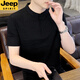 吉普（JEEP）棉麻短袖t恤男夏季中国风高端简约小立领体恤夏天亨利衫半袖上衣 灰色 3XL 160-175斤