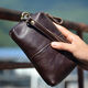 
BARNOROO clutch bag cowhide crazy horse leather retro long men's wallet genuine leather hand grab bag large capacity hand carrying wallet bag Crazy horse leather dark brown (more hard material) small bag