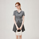 Fan Silann sweet hot girl flocking bow knitted T-shirt 2024 summer new lapel slim fit 12529 gray M