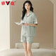 Yalu Bingsi pajamas for women in summer thin cardigan shorts shorts summer large size casual women's home clothing set 09M16802 L [Suggested 110-130Jin [Jin equals 0.5 kg]]