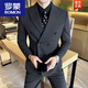 ROMON double-breasted gun lapel suit men's suit slim casual business formal groom wedding dress three-piece suit black double-breasted suit + trousers XL 125-140Jin Jin equals 0.5 kg