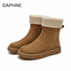 Daphne Daphne echte Lederschnee Stiefel Frauenschuhe für Winter 2024 Neu eingedickte Samtschuhe Dicke Sohle kurze Stiefel warme Baumwollschuhe für Frauen Kamelfarbe 40