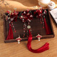Wanbaozi Bridal Jewelry Chinese Xiuhe Clothing Headwear Ancient Style Red Velvet Flower Tassel Wedding Jewelry Toast Clothing Accessories Red Five-piece Set Headwear + Ear Clips