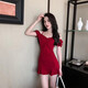 Ropa para mujeres sexy y club nocturno delgado de vestimenta sexy de masaje de masaje de masaje técnico de vestido de trabajo rojo l Recomendado 95-105