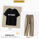 Ikano I.Karnow Boy Cool Summer Suit 2025 Pantalones de manga corta de moda para niños Big Children Summer Internet Celebrity Street Street Clothing 9767 Negro + 5798 Caki [traje frío y fresco] 170
