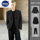 NASALIKE brand Wang Jiaer's same style suit men's suit, high-end handsome British style shoulder pad suit loose casual dk outer black suit + black long T + trousers S (recommended 80-95Jin Jin equals 0.5 kg)