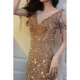 Weiaiidexiaosongshu Abendkleid für Frauen 2023 Neues Banketttemperament Fischschwanz Gastgeber leichter Luxus Nische High-End Pink M