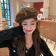 Beret women's autumn and winter versatile black ins hat Internet celebrity Korean version Japanese British retro painter hat fashion trend bear woolen beret brown head circumference (54-59cm)