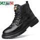 
Katile crocodile pattern leather boots new autumn lace-up soft men's shoes casual print mid-top comfortable young motorcycle leather shoes 9900 single shoes black 38