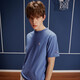 
Champion champion short-sleeved T-shirt men's 2024 summer new top female campus couple M653 dark blue splicing L