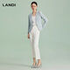 LANDI haute couture tailoring new Chinese style fog ice blue collarless slim suit top women's jacket spring new arrival water fog ice blue second batch M