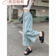 Rongxitu Hong Kong Style Design und Waschen hoher Taille Weitbein-Jeans kleines loses Temperament Retro schlanker gerade neunbeinhöfe schwarz 3888 m