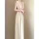 EINDKAD French long skirt texture and embellishment style high-end exquisite apricot waist-hugging sleeveless dress for women summer apricot dress M