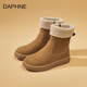 Daphne Daphne echte Lederschnee Stiefel Frauenschuhe für Winter 2024 Neu eingedickte Samtschuhe Dicke Sohle kurze Stiefel warme Baumwollschuhe für Frauen Kamelfarbe 40