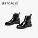Luansu 2024 Herbst und Winter Neue weiche Kuhpferd Martin-Stiefel neue chinesische Stil-Falten-Frauenstiefel TA54703-12 Schwarzes Cowide Leder 36 230mm