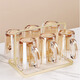 MIDOC light luxury glass water cup set, home living room design water set, family drinking cup, tea cup set for entertaining guests, six amber handle cups + gold stand + amber pot + gold mirror plate