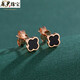 Duyin four-leaf clover earrings 18k gold female color gold rose gold earrings black agate red agate earrings AU750 small earrings 18k rose gold (black agate)