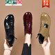 
CARTELO 2025 new autumn and winter leather short boots patent leather round toe nude boots for women plus velvet low heel soft leather ankle boots Martin boots black-single (3 cm) 34