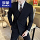 ROMON double-breasted gun lapel suit men's suit slim casual business formal groom wedding dress three-piece suit black double-breasted suit + trousers XL 125-140Jin Jin equals 0.5 kg