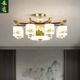 Heliang nuevas lámparas de sala de estar de lámparas chinas, todas las maderas de cobre sólida, faros delanteros de construcción de dúplex de alta gama, comedor, estilo chino 9906 Qianlijiangshan-Copper+Wood+Iron+Jade-10 Heads