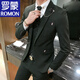 ROMON groom and best man wedding suit Korean style small suit slim and trendy three-piece men's business casual formal suit black suit + vest + trousers shirt tie L