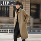 JEEP SPIRIT中长款毛呢大衣男双面羊毛感赫本风衣冬季加厚纯色羊毛呢子外套男 黑色 2XL 一般170-190斤以下