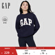 GAP Men's and Women's 2025 Autumn New Letter Logo Fleece Round Neck Sweatshirt Fitted Simple Top Navy Blue S US Size M Asian Size 175/92A