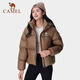 骆驼（CAMEL）黑钻系列短款羽绒服女装冬新款保暖防风连帽羽绒外套面包服 724CA6B601，幻影黑，女 S S