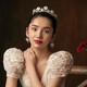 
DL 1998520 Valentine's Day Gift Fat Donglai Quality Crown French Template Bride Coming Ceremony Wedding Gown Wedding Dress Silver Three-Piece Set Crown + Necklace