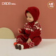 Papa crawling winter baby jumpsuit for men and women new year woolen jacquard warm and comfortable red 90cm