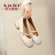 Agsdon Dicke Absatz leichte Mund Single Schuhe Frauenzeh vielseitig Mary Jane Schuhe kleine Lederschuhe Retro Frauenschuhe 531091 Beige 37